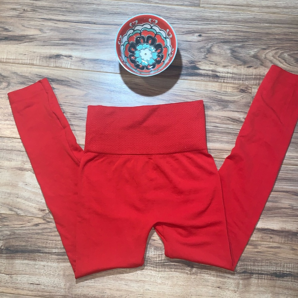 NWOT. Red buttery fleece line leggings